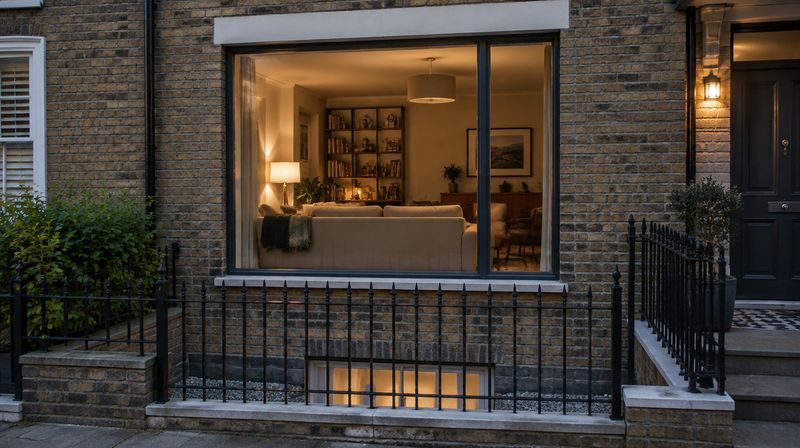 A ground floor flat window in a brick facade, glazed for security and street noise